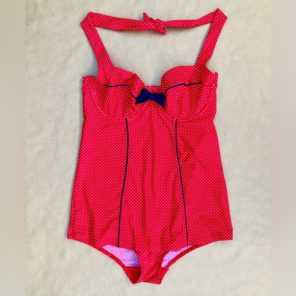Panache ❉ Red Polka Dot Underwire One Piece Britt Swimsuit Size 32DDD 32F - Picture 4 of 13